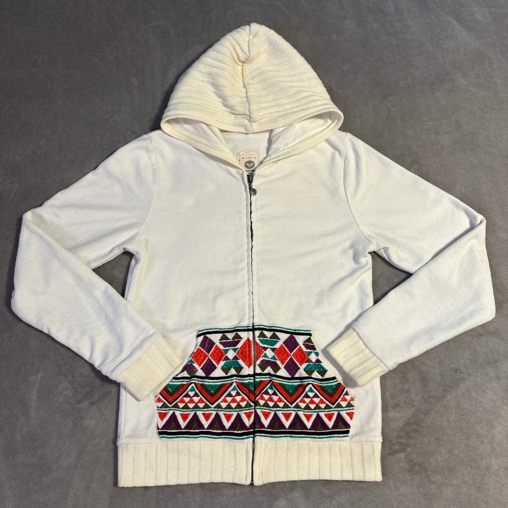 Roxy Y2K Zip-Up Hoodie Sweater Women's Medium White Retro Snowboard Surf Beach
